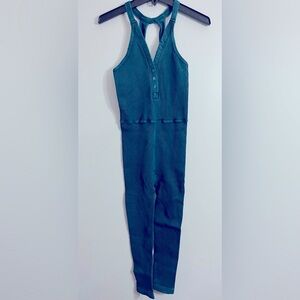 Free People Movement Happiness Runs Henley Green One Piece Jumpsuit sz XS/S NWOT